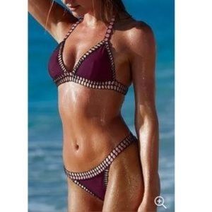Burgundy Crochet Edge Bikini